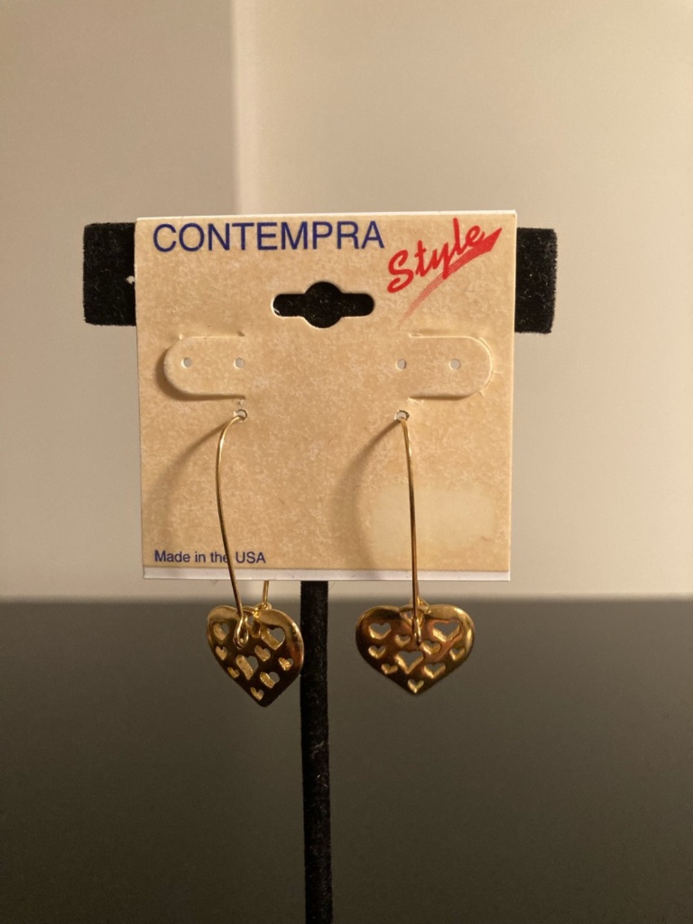 Gold Heart Drop Hoop Earrings